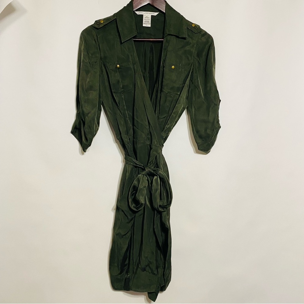 Diane Von Furstenberg Womens Green Wrap Dress Size 4